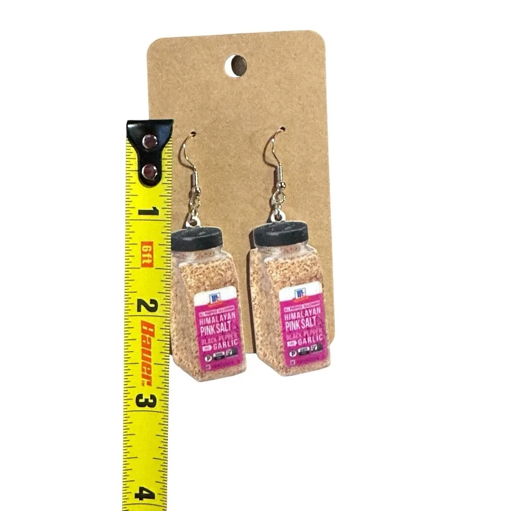 NEW novelty fashion EARRINGS dangle seasoning pink‎ salt food